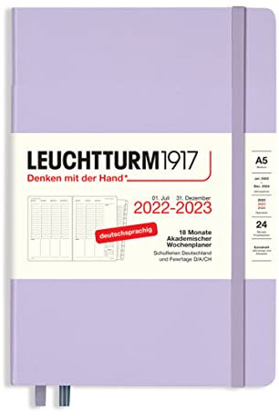 LEUCHTTURM1917 365813 Akademischer Wochenplaner Medium (A5) 2023, 18 Monate, Lilac, Deutsch
