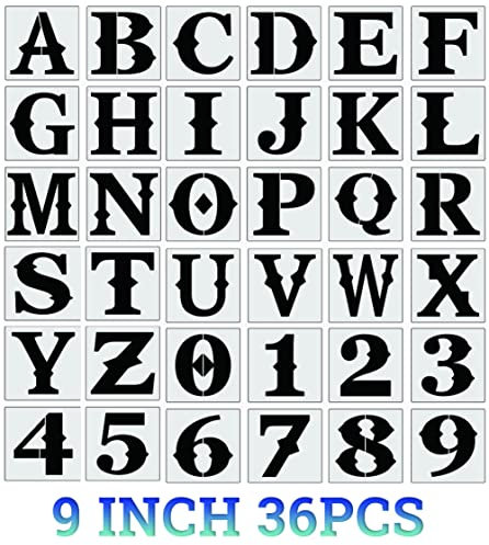 9 Inch Large Letter Stencils Alphabet Stencils Reusable Stencil Letters Numbers Templates for Painting on Wood Walls Porch Fabric Art Crafts