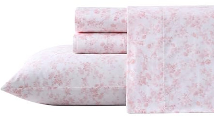 Laura Ashley Home Queen-Bettwäsche-Set, weiches Satin-Baumwoll-Bettwäsche-Set, schlank, glatt und atmungsaktiv, Bella Pink