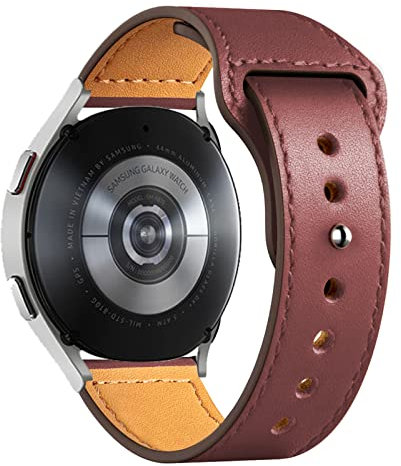 20mm Leder Armbänder für Samsung Galaxy Watch 4/5/Pro Armband 44mm 40mm 45mm/Classic 46mm 42mm/3 41mm/Active 2,Sport band für Amazfit GTS 2/mini/3/bip/U Garmin vivoactive 3/Venu sq (Wein)