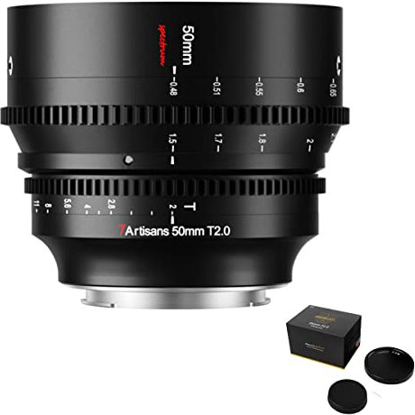 7artisans Objectif cinéma T2.0 de 50 mm avec grande ouverture - Mise au point manuelle - Compatible avec appareil photo sans miroir (monture E)