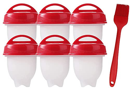 KOMUNJ 6 Stück Eierkocher Silikon Set, Eier Silikon Kocher Schale, Silikon Eierkocher Ohne Schale Eierkochen Formen, für Küche Restaurant Gadgets