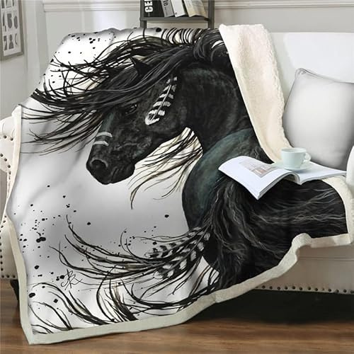 ZZXHG Kuscheldecke Flauschig Baby Schwarzes Tier Pferd Erwachsener, Weiche Flanell Fleecedecke Plüsch Decke für Kinder Haustier, Warm Sofadecke Wohndecke Couchdecke Wolldecke Tagesdecke - 75x100 cm