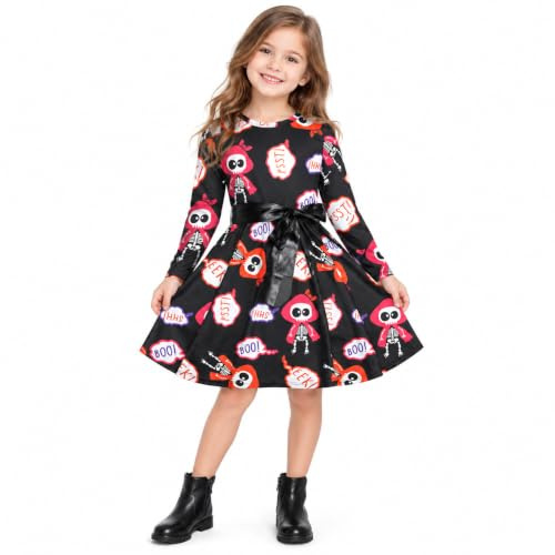 A2Z 4 Kids Girls Spider Web Skull Skater Dress Ages 5-13 Years | Skull Print Flared Outfit For Parties Casual Wear And Seasonal Days