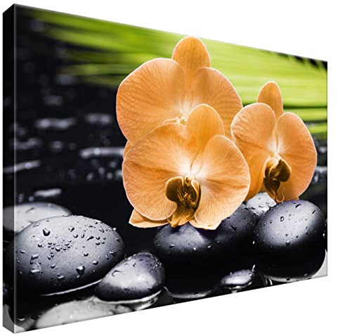 Estika Leinwand bilder - Orange Orchideen, Grün Hintergrund - 60x40 cm, 1 teilige kunstdruck - Wandbilder wohnzimmer, schlafzimmer, Moderne wanddeko, Bild auf leinwand - 1713A_1E