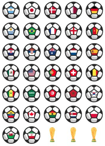 30 x Pre Cut World Cup Flags Football Cupcake Toppers/Decorations Edible Wafer Paper