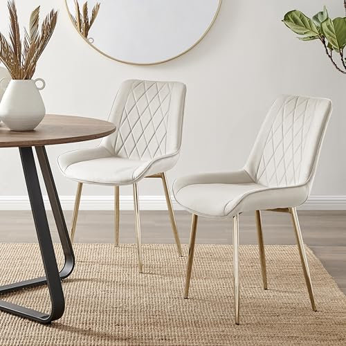 Furniturebox UK 2x Pesaro Cream Velvet Gold Metal Leg Modern Contemporary Luxury Dining Kitchen Chairs