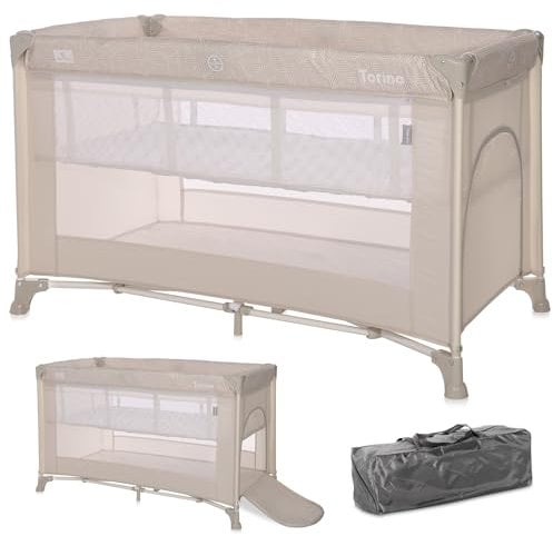 Lorelli 2 in 1 Babybett und Laufstall Torino 2 Ebenen mit Neugeborenen Einsatz und Seiteneingang, Kinderbett ab Geburt bis 15 kg, Baby Reisebett, faltbar inkl. Transporttasche, beige