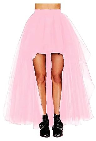 MisShow Jupe tutu longue en tulle pour femme - Taille élastique - Jupe de fête, rose, Taille Unique