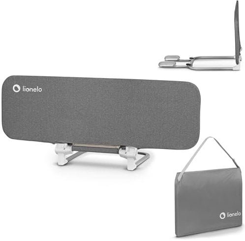 lionelo Lora Barrera portátil para Cama de bebé 45 x 105 cm inclinación Ajustable hasta 180°, Barrera Plegable para Cama de bebé, Mecanismo de Bloqueo StandSafe (Gris)