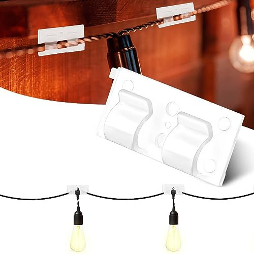 25 Stück Lichterketten Clips für den Außenbereich, Lichterketten Clips mit Wasserfestem Klebestreifen Kabel Organizer für den Außenbereich zum Aufhängen von Weihnachtslichtern (Transparent)