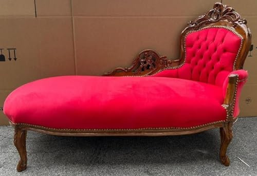 Casa Padrino Barock Chaiselongue Rechte Seite Rot/Braun - Handgefertigte Massivholz Recamiere - Barock Wohnzimmer Möbel - Edel & Prunkvoll