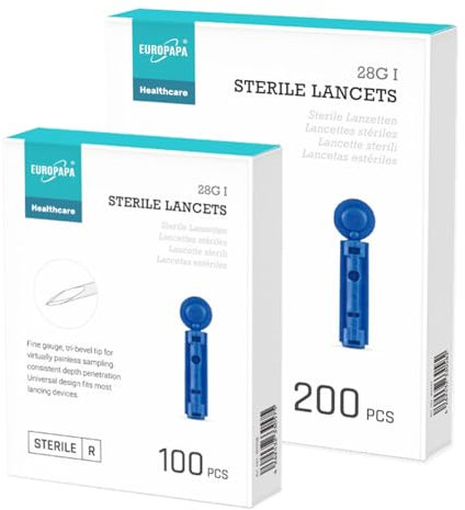 EUROPAPA® Lanzetten, Steril Einweglanzette, Blutlanzetten, Sicherheitslanzetten für Blutentnahme Blutzuckermessung Kapillare, Diabetic, 300 STK, EUROPAPA BG-Serie Blutzuckermessgerät Anwendbar