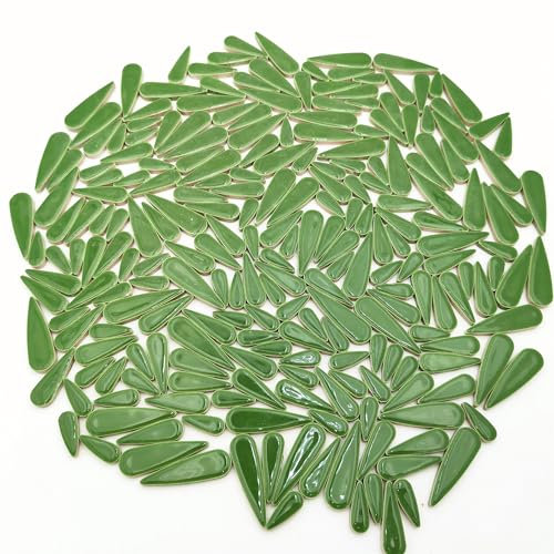 Piastrelle a mosaico in ceramica a forma di goccia d'acqua per lavori fai da te, mosaico in ceramica a forma di goccia, per cornici, tazze, vasi di fiori, acquari, vasi, pietre miliari (verde)