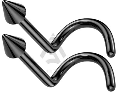 2pcs Nose Stud Hook Screw Silver Cone Spike Drome Surgical Steel Nostril Piercing (Black)