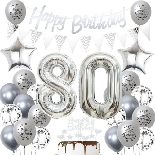 Silber 80 Geburtstag Luftballons, 80 Silber Geburtstagsdekoration , Ballon 80 Geburtstag Frau Mann, Geburtstagsdeko 80 Jahre, Luftballon 80. Party Dekoration