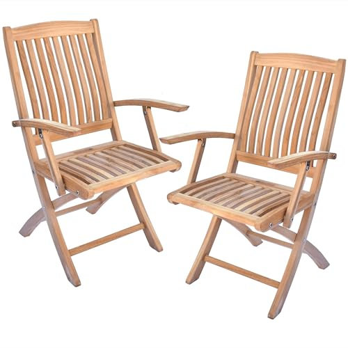 Teako Design Teak Klappstuhl Ancona mit Armlehnen 2 Stück, Robuster Outdoor-Stuhl, Wetterfeste Gartenmöbel, FLEGT-Lizenziertes Teakholz, Hochwertige Gartenausstattung (Grün, 110 cm)