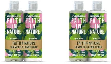 Faith In Nature Natural Wild Rose Shampoo and Conditioner Set, Restoring, Vegan & Cruelty Free, No SLS or Parabens, For Normal to Dry Hair, 2 x 400ml (Pack of 2)