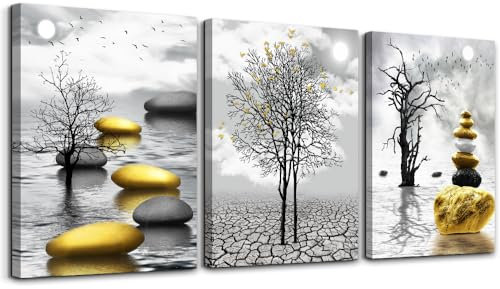 TTHYUEWS Leinwandbild für Wohnzimmer, moderne Inspiration, Wanddekoration für Schlafzimmer, Büro, Wanddekoration, Schwarz-Weiß-Malerei, gelbe Landschaft, Wandbilder, Drucke, Kunstwerk, Heimdekoration,