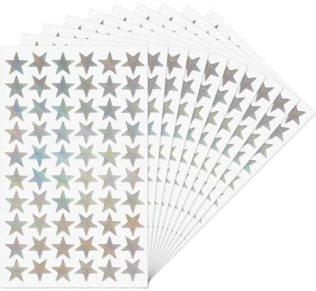 YIKIADA Silber Stern Aufkleber Vinyl Selbstklebende Glitzer 1,8 mm Holographisch Etiketten Kleine Stern Sticker für Belohnung Scrapbooking Handwerk 600 Stück