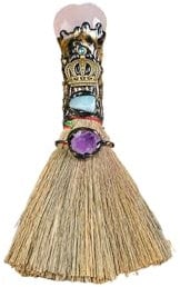 Ykendz Witch Broom Halloween Crystal Witch Wiccan Altar Broom, Magic Broom Witchcraft Witches Pagan Altar Decor, Handmade Ritual Magic Ceremonial (Pink Crystal)