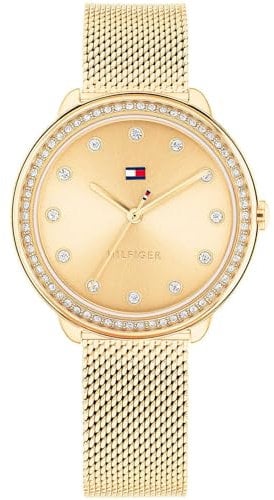 Tommy Hilfiger Uhr mit DREI-Zeiger-Quarzwerkfür Damen mit Goldfarben Edelstahl-Mesh-Gliederarmband - 1782699