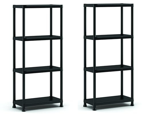 Keter 2er Set Regale 60/4, schwarz, 4 Einlegeböden, max. Traglast je 20 kg, 60 x 30 x 135 cm