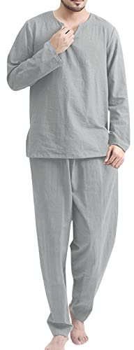 Lässige Feste Langarmhose für Herren V-Ausschnitt Zweiteiliger Schlafanzug für Männer Westen Elegant (Grey, XL)