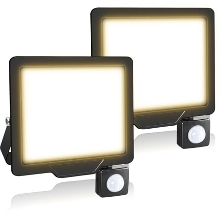 AUXTINGS 2 Pièces 10W Lampe de Sécurité Projecteur à LED Avec Détecteur de Mouvement PIR,1000 Lumens 4000K Blanc Chaud Lumières Exterieur,LED Extérieur étanche pour Jardin,Garage,Véranda,Patio,Cortile