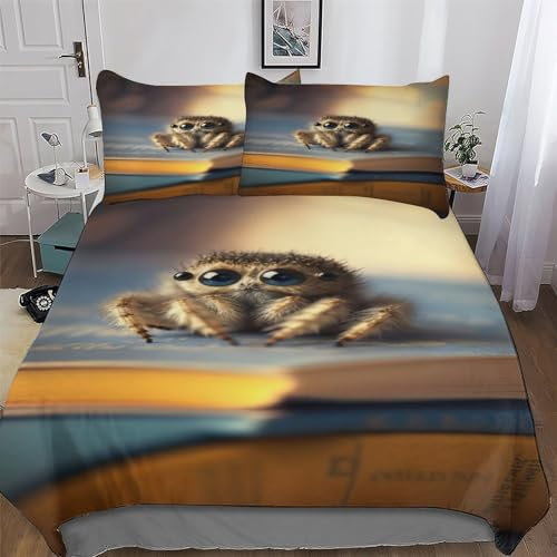 PAZZK Spinne 3D Muster-Bettwäsche-Set 2teilig Mit Bettbezug Und Kissenbezug, Für Jungen Mädchen Schlafzimmer Atmungsaktiv Mikrofaser Bettbezüge Bettgarnitur Single (135x200cm)