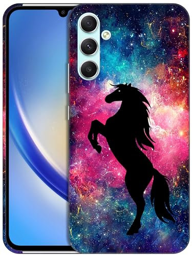 GlamCase for Samsung Galaxy A34 5G, Samsung A34 Case - Horse Galaxy Space Stars Design Printed Slim Fit Cute Plastic Hard Protective Designer Back Phone Case for Samsung A34 5G Multicolor