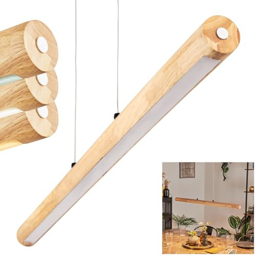 LED Pendelleuchte Carbellino, dimmbare Hängelampe aus Metall/Holz/Kunststoff in Schwarz/Naturfarben/Weiß, skandinavisches Design, Höhe max 150cm, Touchdimmer, LED 24 Watt, 3000-6000 Kelvin, 2550 Lumen