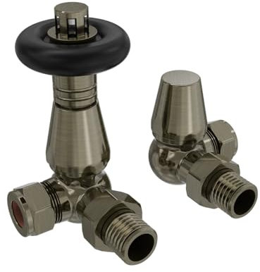 NRG Traditional Corner Central Heating Radiator Valve 15mm Thermostatic Lockshield Valves Polished Antique Brass