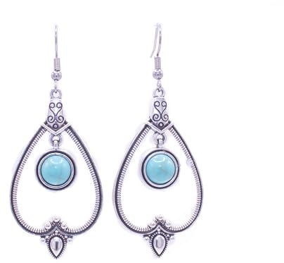 ZARZAMORA Pendientes Mujer Bohemios con Piedra Turquesa - Colgante Estilo Vintage Largos Forma de Gota en Plata tibetana acabado antiguo y gancho de acero inoxidable - Regalo Original