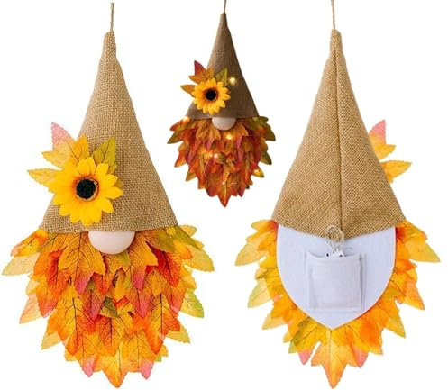 Autumn Wreath for Front Door Artificial Fall Gnome Wreath with Maple Leaf Flowers Gnome Wreath Autumn Door Wreath Decorations for Halloween Harvest Indoor Wall Decor
