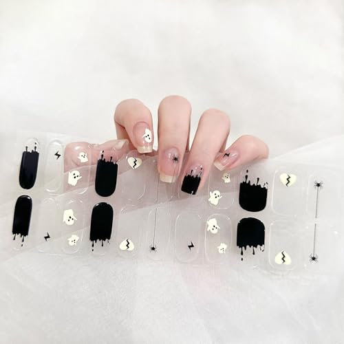 Boloshine 22pcs Halloween Smalto Adesivo per Unghie, Adesivi per Smalto per Unghie Full Wraps, Adesivi Decalcomanie per Unghie con Lima per Unghie e Stick - Fantasma Della Notte Piovosa