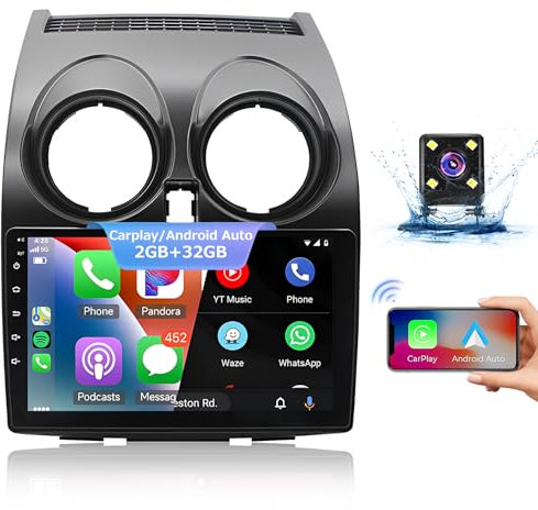 2G+32G Android 13 Autoradio per Nissan Qashqai J10 2006-2016 con Carplay Android Auto e Navigatore GPS,9 Pollici Schermo Stereo 2 DIN con Bluetooth WiFi SWC+Telecamera di Backup