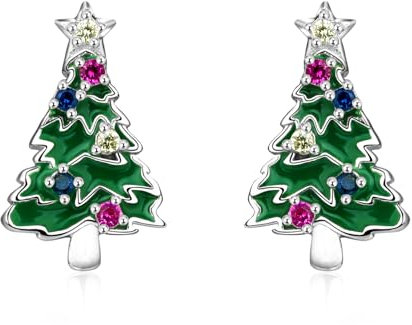 Weihnachtsbaum Ohrringe für Damen 925 Sterling Silber Weihnachtsbaum Ohrstecker Weihnachtsfeier Schmuck Geschenke für Frauen