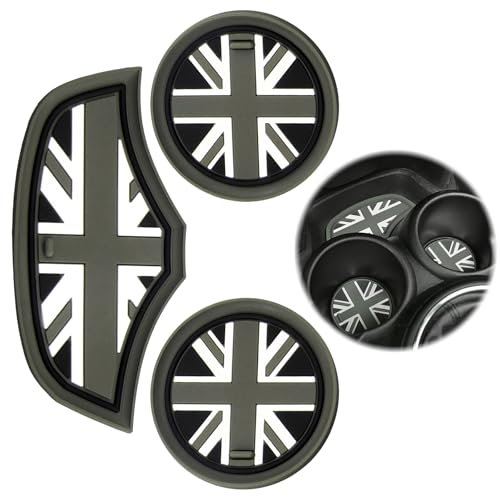 3 Pieces Anti-Slip Soft Silicone Car Cup Holder Coasters Union Jack Uk Flag Style,Car Cup Holder Insert Car Cup Coaster,compatible with MINI Cooper R55 R56 R57 R58 R59 73mm