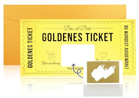 eModwey Gutschein zum Selber Ausfüllen mit Rubbelaufkleber - Goldenes Ticket, Geschenk für Frauen und Männer, Geburtstagskarte, Kinogutschein, Reisegutschein, Jahrestagsgeschenk