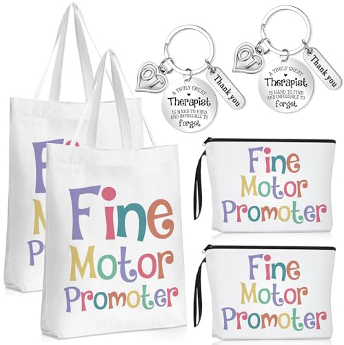 Maitys 6 Pcs Occupational Therapist Thank You Appreciation Gifts Set, Occupational Therapist Tote Bag and Therapy Makeup Bag with Keychain Fine Motor Promoter Ot Gifts for Women Therapists, silver, As
