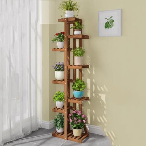 REDEXI 4 Etagen Pflanzenständer, Mehrstöckig Blumenständer Aus Holz, Blumentreppe Blumenbank Für Außen Innen, 68/106/141cm Pflanztreppe Standregal Für Balkon Wohnzimmer Garten Deko(8 Tiers)