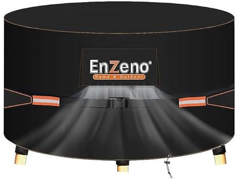 Enzeno Round Furniture Cover Waterproof, Garden Table Covers with Air Vent, Round Patio Cover 420D Oxford Cloth Patio Outdoor Circular Table Windproof Anti-UV, RipProof(300x90cm)