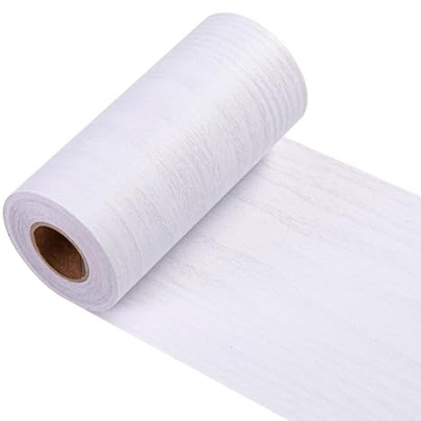 Self Adhesive Waterproof Wall Border Skirting Line, 196.85x3.93 Wood Grain Baseboard for Bathroom Kitchen DIY Home Decoration, Ivory White