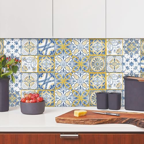 Piastrelle Adesive Cucina Geometria Gialla Mattonelle Adesive Bagno Pvc Impermeabile Adesivi per Piastrelle Parete Fai da Te Cucina Decorazioni