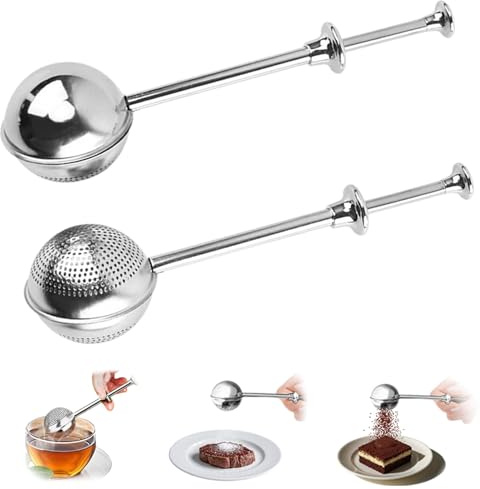 SHUOHONG 2 Stück Teesieb für Losen Tee mit Teleskopgriff, Teesieb Edelstahl, Teaballs Feinmaschig, Teefilter Runden Teekugel für Teekannen, Mehlsieb für Zucker, Gewürze, Kakaopulver, Silber ø 5 CM