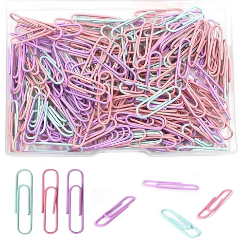 Büroklammern,200 Stück Sicherheitsnadeln 27mm bBüroklammern Bunt Set,Verschiedene Farben,Motiv Paper Clips Aktenklammern mit Kunststoffbox für Büro,Klassenzimmer,Aktenklammer(3 Farben)