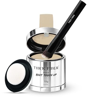 THICK FIBER Root Touch Up & Hairline Powder with Brush (LARGE 10g) – Covers Grey Roots, Thinning Hair & Bald Spots – Sweat & Water Resistant Hair Concealer for Women & Men (Light Blonde)
