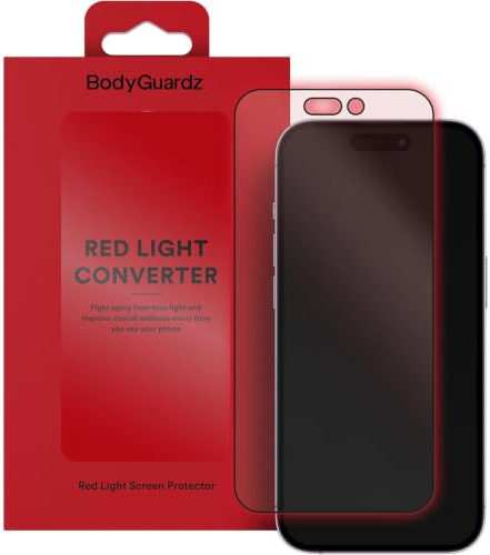 BodyGuardz Red Light Converter Screen Protector for iPhone - Extreme Impact Protection With Red Light Conversion - Easy Install - 9H Tempered Glass for iPhone 17/16 Pro (6.3 inch)
