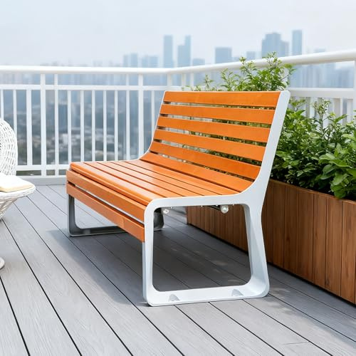Baodiale Hochwertige Holz -Terrassenbank Gartenbank mit Rückenlehne, Aluminium -Liebessitz für Innenhof, Park vorne Veranda